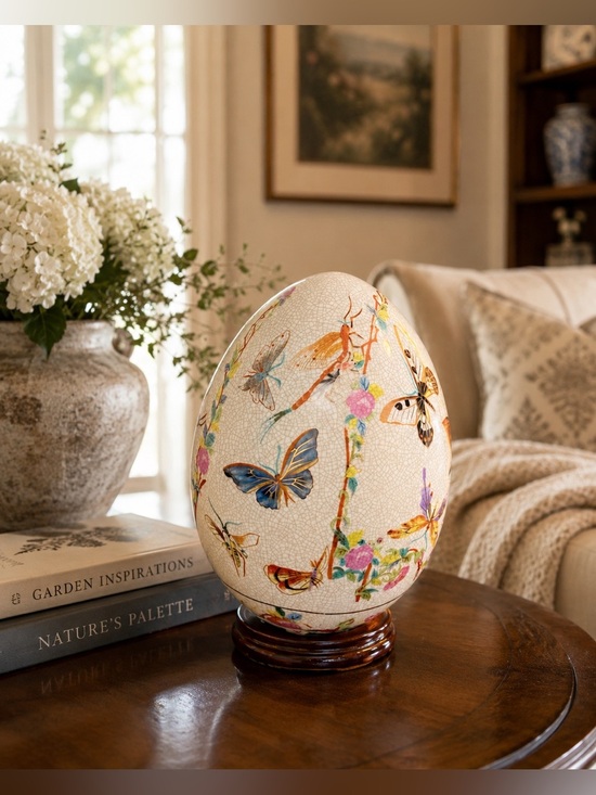 Other - Decorative Ornamental Glass Egg Butterfly Dragonfly Decor Collectible Display